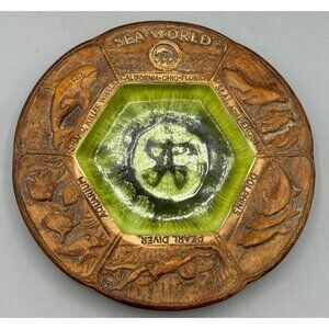 Vtg 60s Treasure Craft Sea World Souvenir‎ Decorative Plate Green